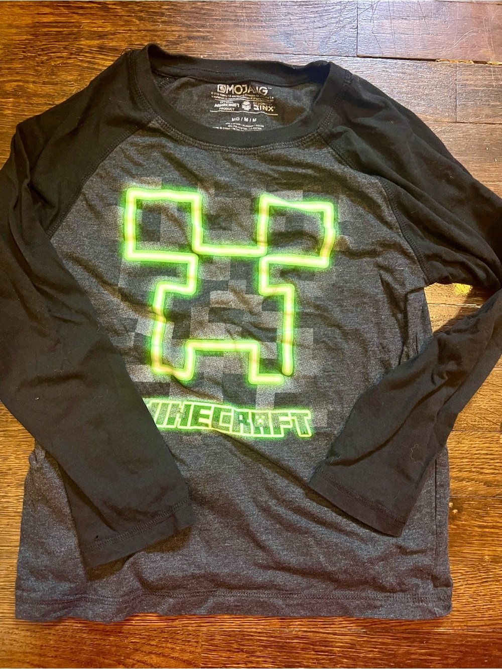 Mojang Minecraft Graphic Long Sleeve Tee - Black with Neon Green